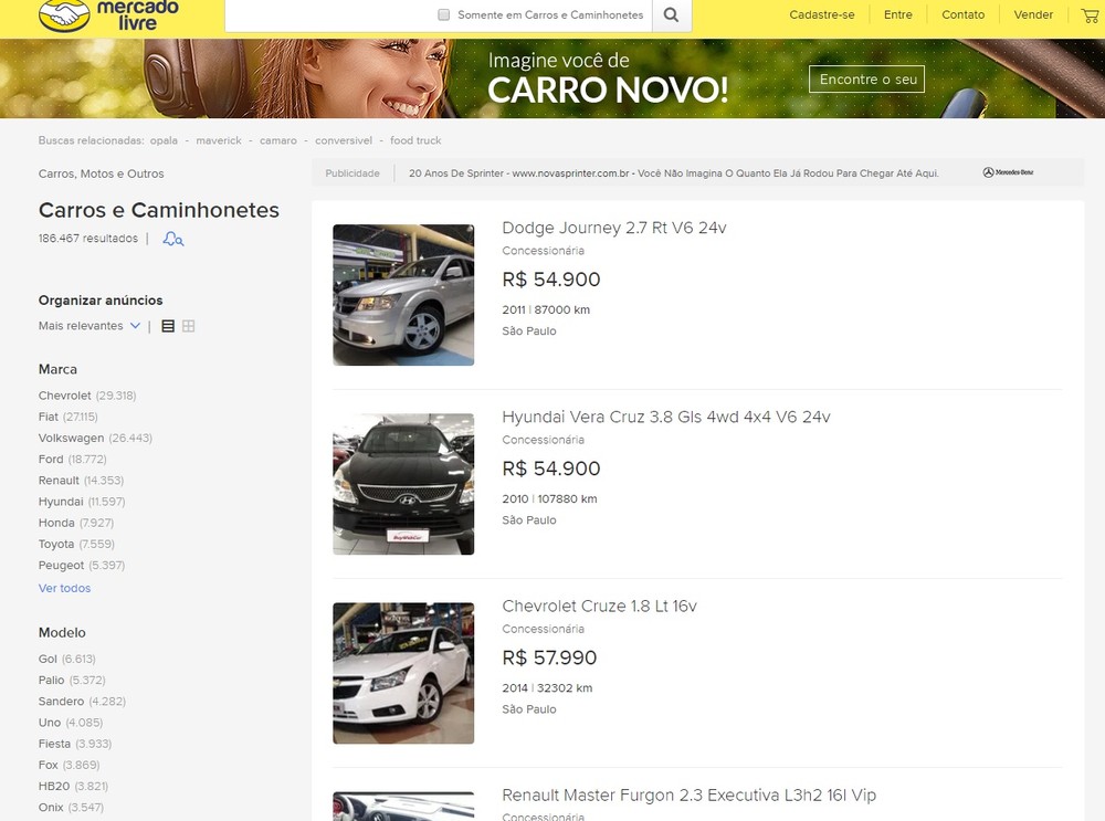 Mercado Livre testa venda de veículos online com sistema de pagamento de sinal